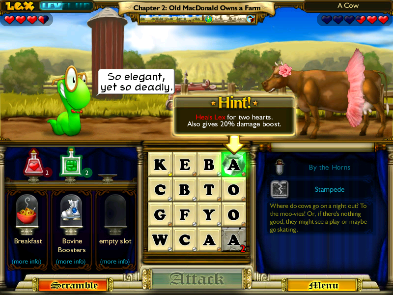 Bookworm Adventures Volume 2 (Windows) screenshot: Tutu cow