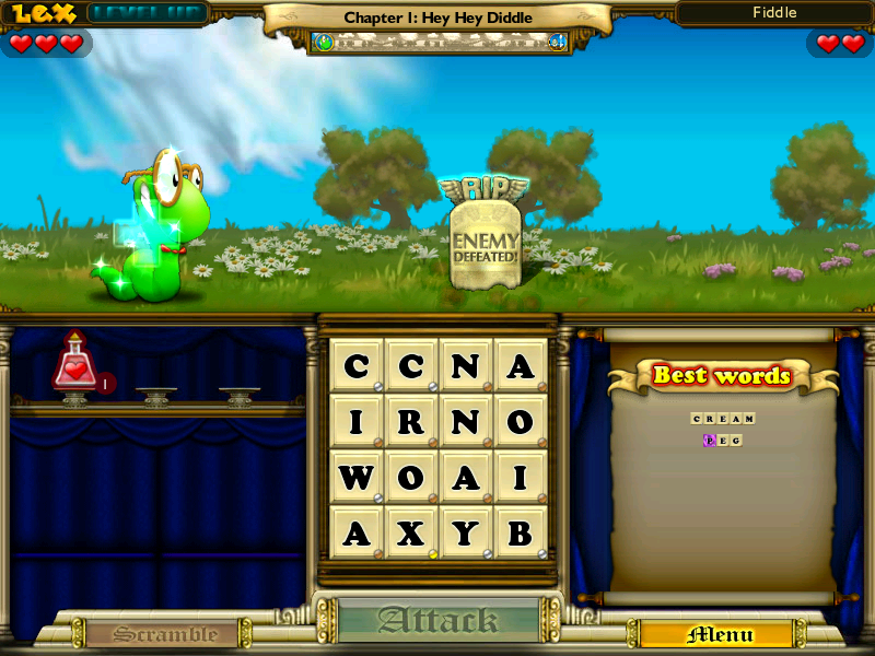Bookworm Adventures Volume 2 (Windows) screenshot: Enemy defeated and buried.