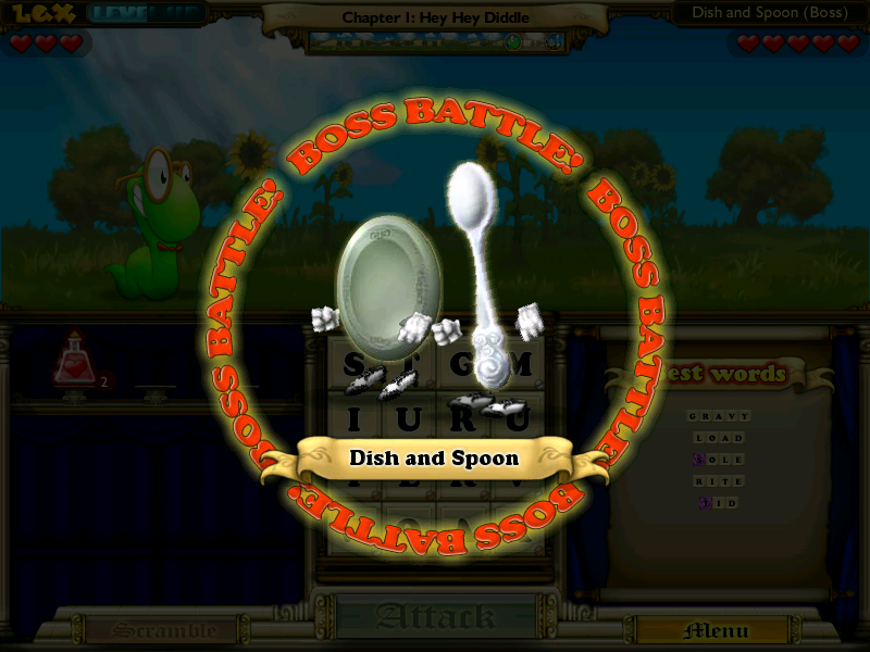 Bookworm Adventures Volume 2 (Windows) screenshot: First boss battle