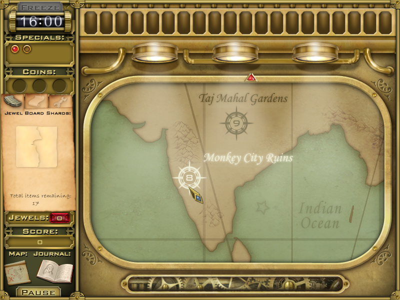 Jewel Quest Mysteries: Trail of the Midnight Heart (Windows) screenshot: Locations map