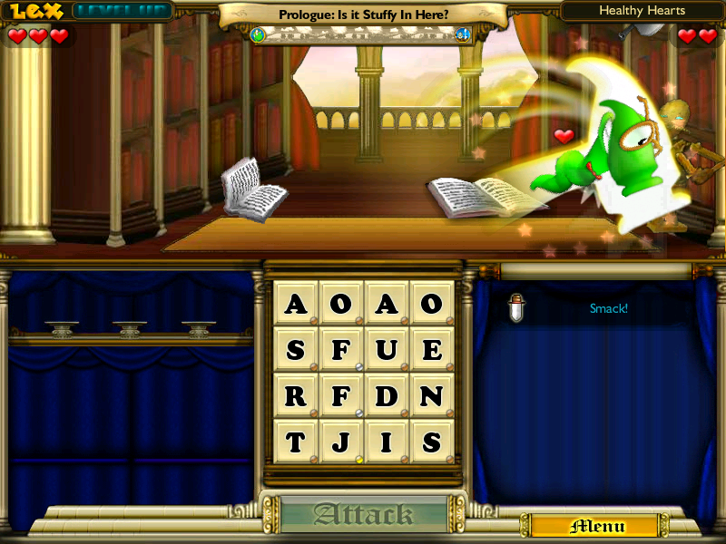 Bookworm Adventures Volume 2 (Windows) screenshot: Lex attacking Stuffy.