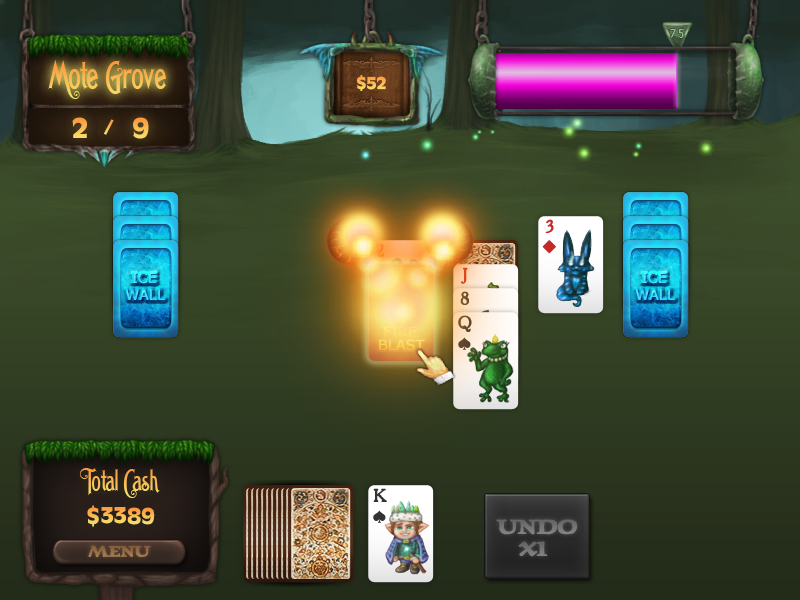 Faerie Solitaire (Windows) screenshot: Double shot with the fire blast.