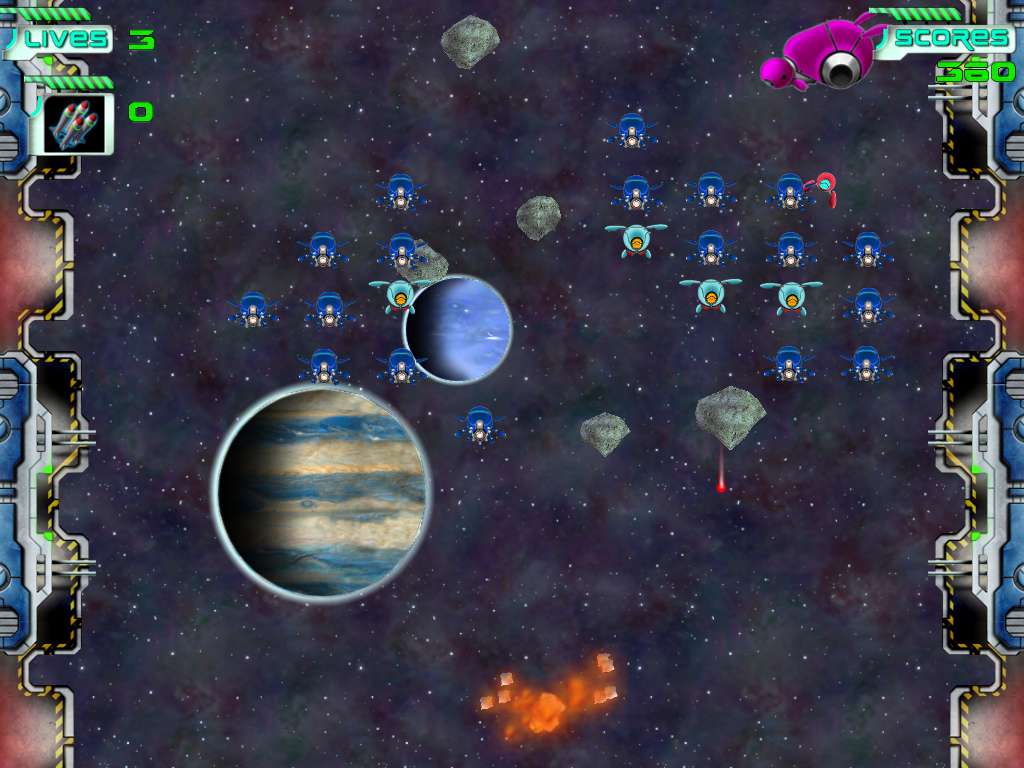 Galaxy Invaders (Windows) screenshot: Your ship a splode.