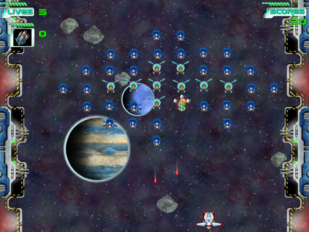 Galaxy Invaders (Windows) screenshot: It is a well-known fact that alien spaceships contain oodles of Earth money.