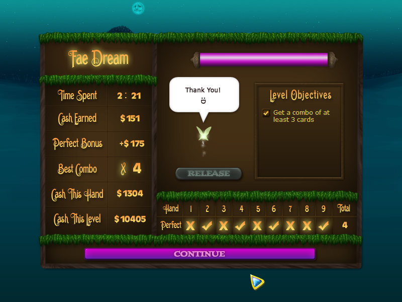 Faerie Solitaire (Windows) screenshot: Releasing the first fairy.