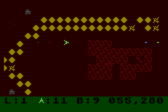 Survivor (Atari 8-bit) screenshot: Destroyed a base!