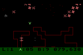 Survivor (Atari 8-bit) screenshot: The last gun left on the entire level.