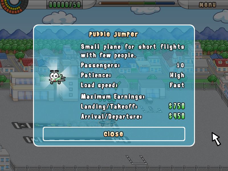 Airport Mania: First Flight (Windows) screenshot: Information about the plane.