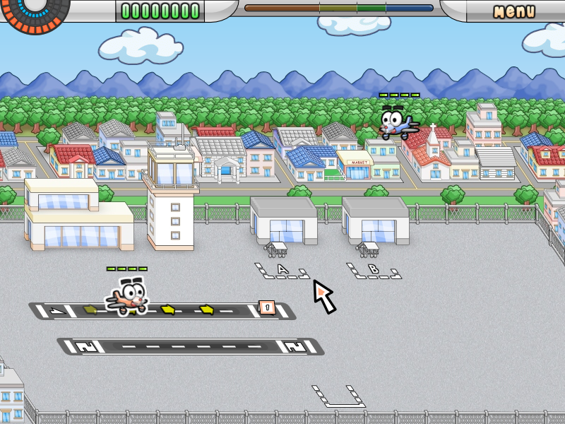 Airport Mania: First Flight (Windows) screenshot: Plane is landing on the runway.