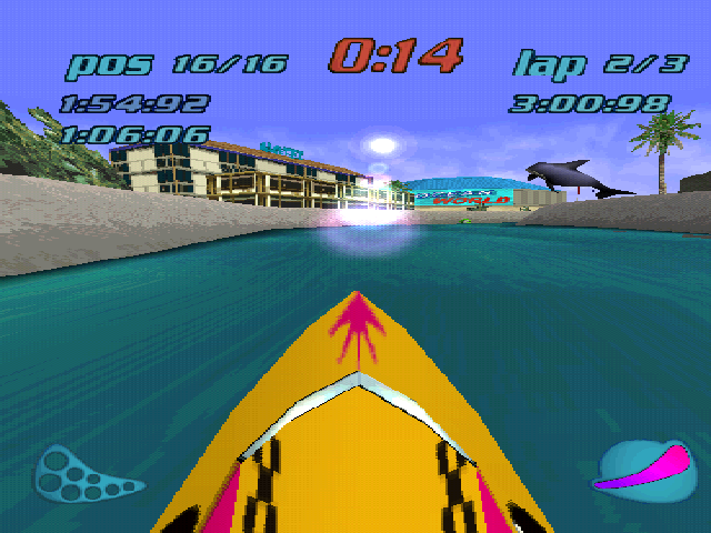 Turbo Prop Racing (PlayStation) screenshot: One of the available views (the others are 1st and 3rd person angles).
