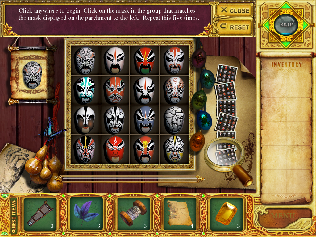 Mystery Age: The Imperial Staff (Windows) screenshot: Masks Matching mini-game