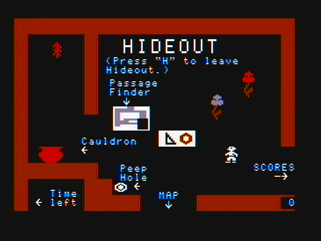 Think Quick! (DOS) screenshot: In your hideout (CGA with composite monitor)