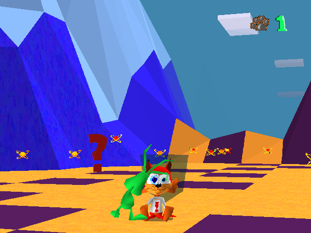 Bubsy 3D (PlayStation) screenshot: Bopped by a Woolie