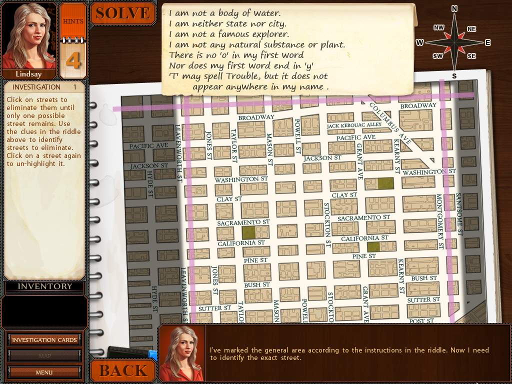 James Patterson: Women's Murder Club - Twice in a Blue Moon (Windows) screenshot: Map puzzle
