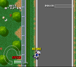 Cyber Spin (SNES) screenshot: I damaged my car too much. I am out of the race.