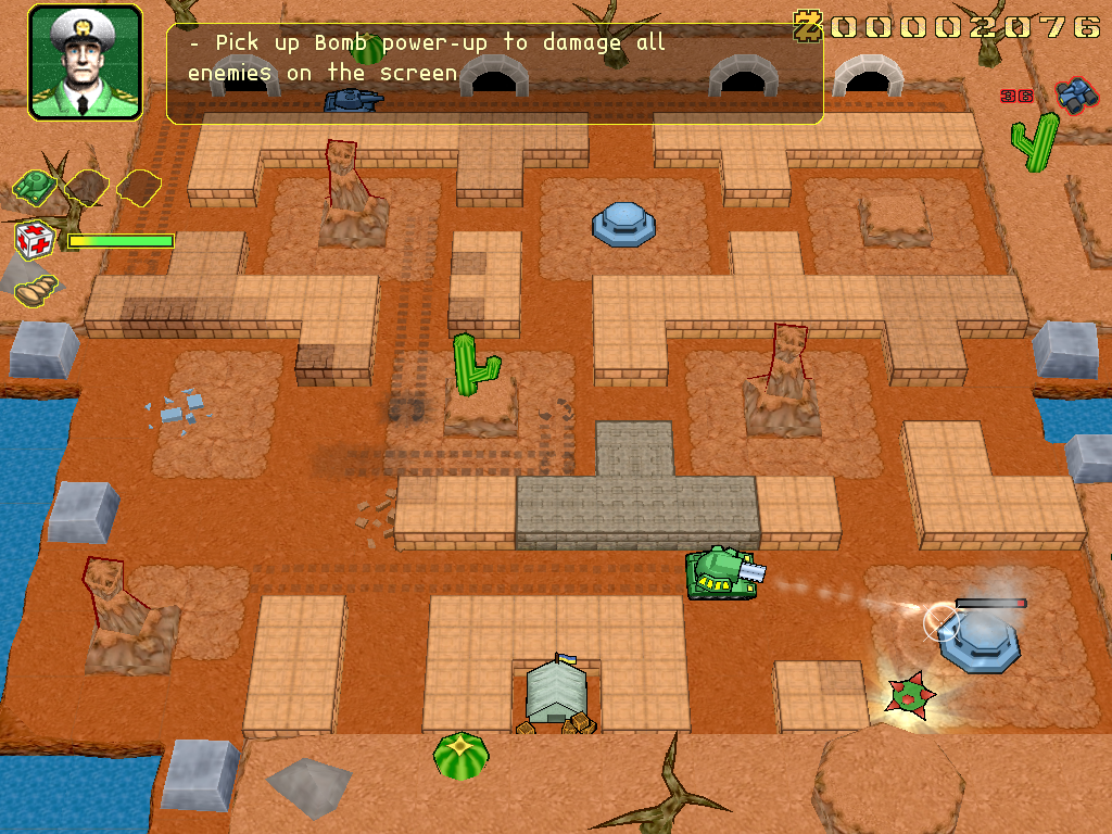 Armada Tanks (Windows) screenshot: Episode 2 has a desert setting, shooting a turret