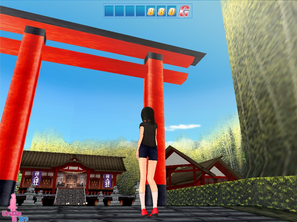 Tech48 (Windows) screenshot: Visiting a temple. If you're perverse enough, you can have sex with her even here