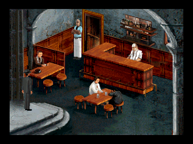 Secret Mission (DOS) screenshot: Meeting with barman