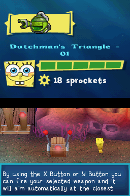 SpongeBob SquarePants: Plankton's Robotic Revenge (Nintendo DS) screenshot: I have to shoot at this