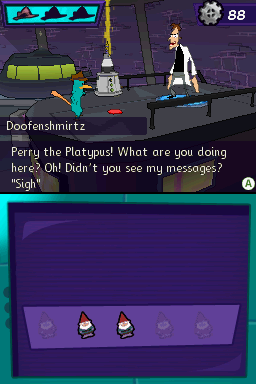 Phineas and Ferb: Quest for Cool Stuff (Nintendo DS) screenshot: Dr. Heinz Doofenshmirtz