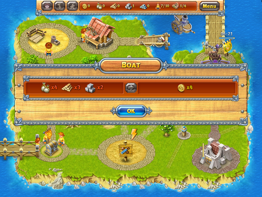 Island Realms (Windows) screenshot: Selling goods to the passing boat.