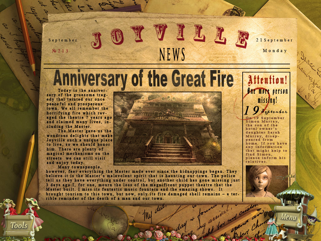 PuppetShow: Mystery of Joyville (Windows) screenshot: Newspaper
