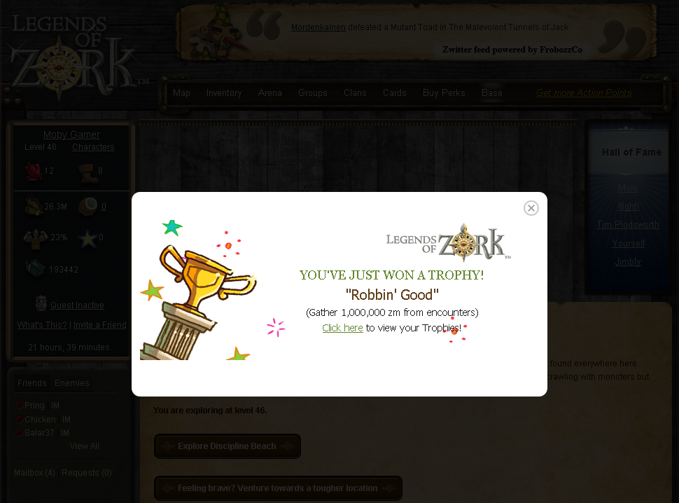 Legends of Zork (Browser) screenshot: Eventually, the game began tracking trophies