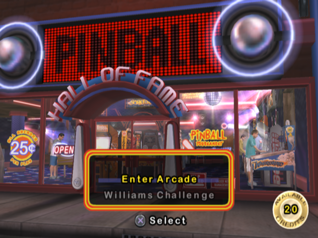 Pinball Hall of Fame: The Williams Collection (PlayStation 2) screenshot: Main menu