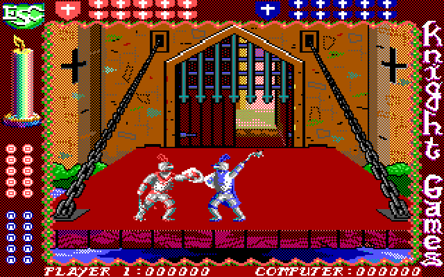 Knight Games (DOS) screenshot: Fighting with a ball and chain (EGA)