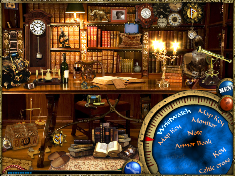 The Mysterious Past of Gregory Phoenix (Windows) screenshot: Searching for objects in the study.