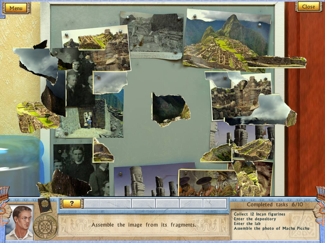 Alabama Smith in the Quest of Fate (Windows) screenshot: Jigsaw puzzle with a shredded photo