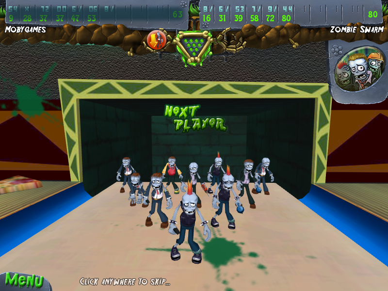 Zombie Bowl-O-Rama (Windows) screenshot: The zombies are harder to hit when they are small.