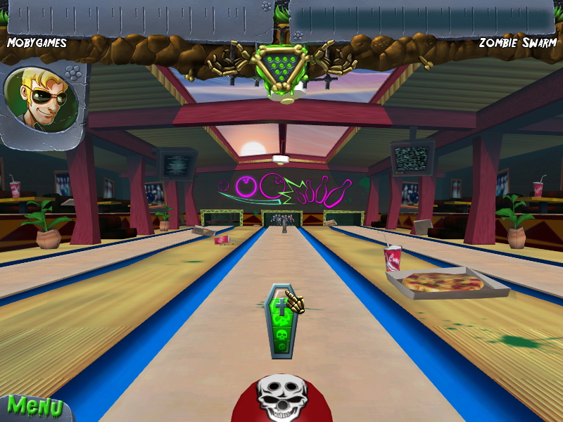 Zombie Bowl-O-Rama (Windows) screenshot: Aiming the ball.