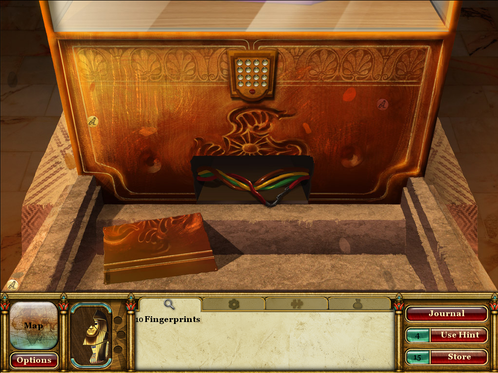 Curse of the Pharaoh: Tears of Sekhmet (Windows) screenshot: Finding fingerprints.