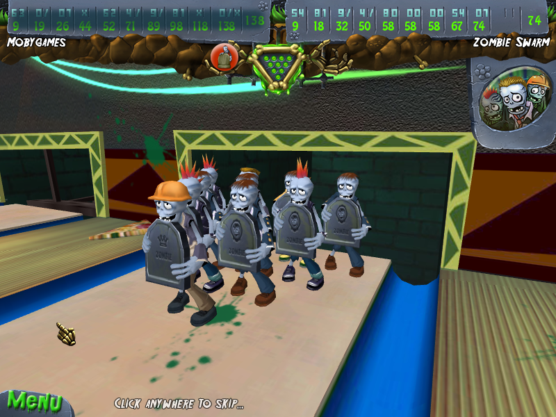 Zombie Bowl-O-Rama (Windows) screenshot: Zombies shielding themselves with tombstones.