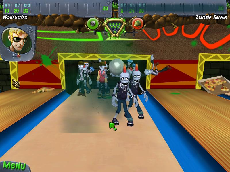 Zombie Bowl-O-Rama (Windows) screenshot: The pinball keeps returning to hit more zombies.