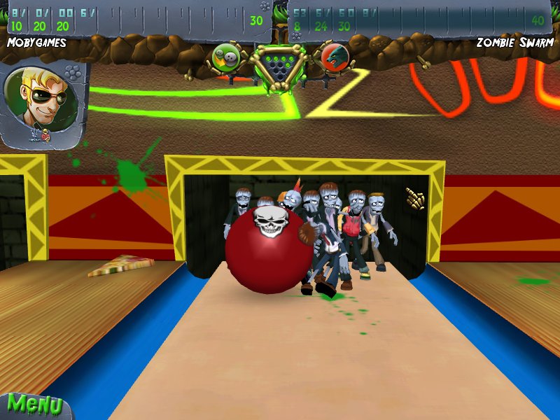 Zombie Bowl-O-Rama (Windows) screenshot: Giant ball crushing some zombies.