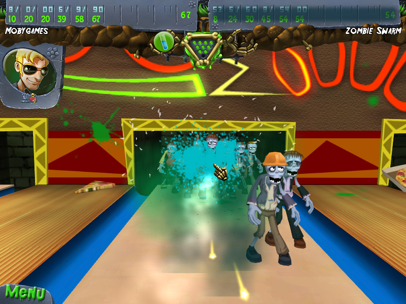 Zombie Bowl-O-Rama (Windows) screenshot: Hit by the rocket.