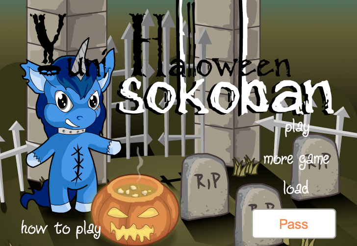 Yuni Halloween Sokoban (Browser) screenshot: Opening Screen
