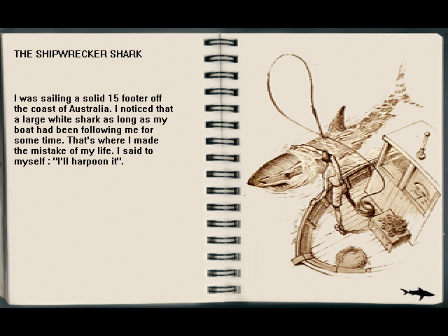 Treasure Hunter (Windows) screenshot: Example from book with background information about sharks