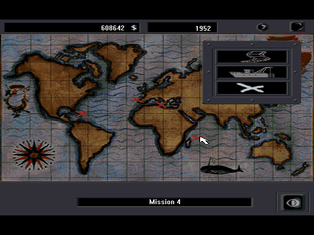 Treasure Hunter (Windows) screenshot: Computer - map with located wreckages