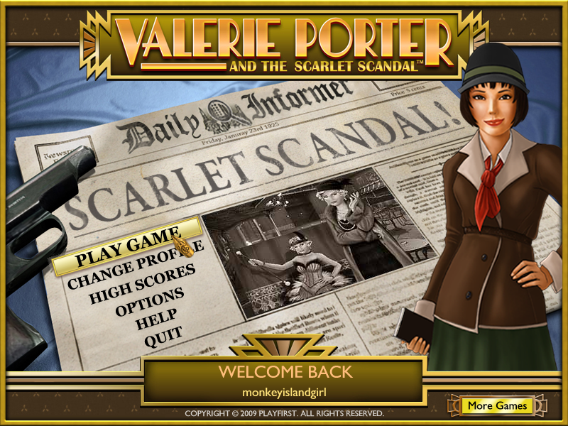 Valerie Porter and the Scarlet Scandal (Windows) screenshot: Title/Menu Screen