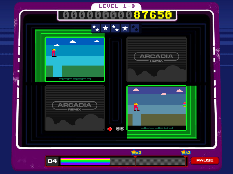 Arcadia Remix (Windows) screenshot: Doing two jumps at the same time - can only end one way