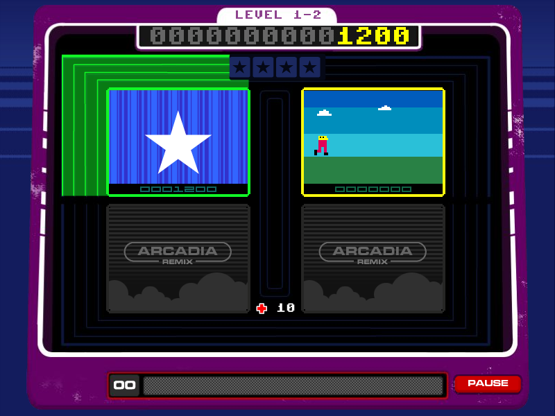 Arcadia Remix (Windows) screenshot: I earn a star after completing the game and a new game starts up.