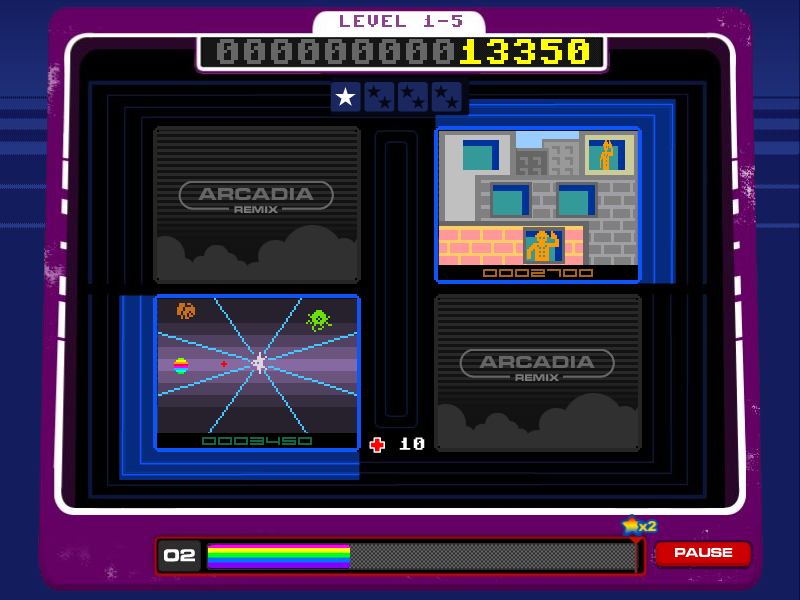 Arcadia Remix (Windows) screenshot: Shooting space aliens and flying meatballs