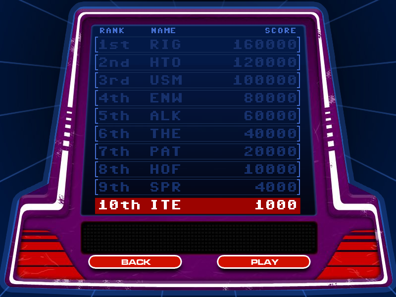 Arcadia Remix (Windows) screenshot: High score list