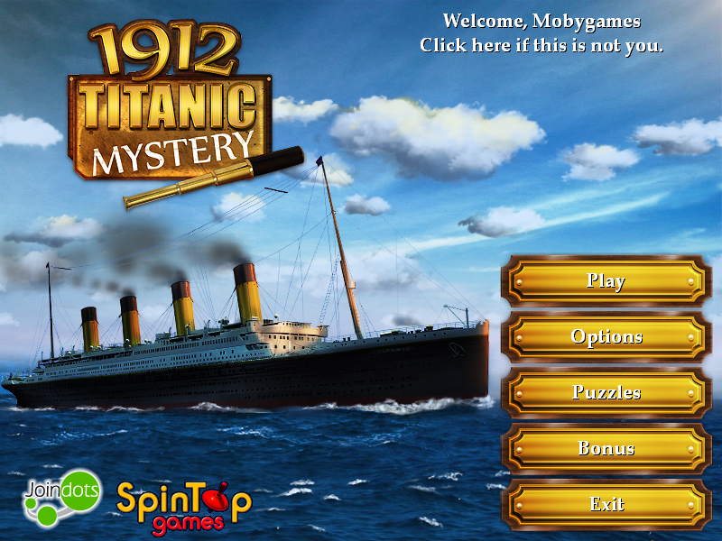 1912: Titanic Mystery (Windows) screenshot: Main menu