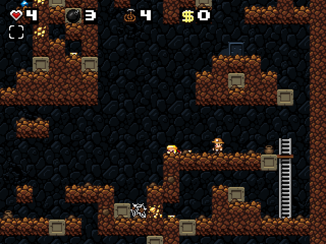 Spelunky (Windows) screenshot: You can rescue the girl or just throw her around.