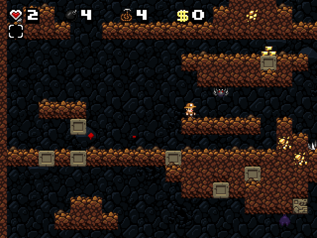 Spelunky (Windows) screenshot: The spider waits to drop down until you pass.