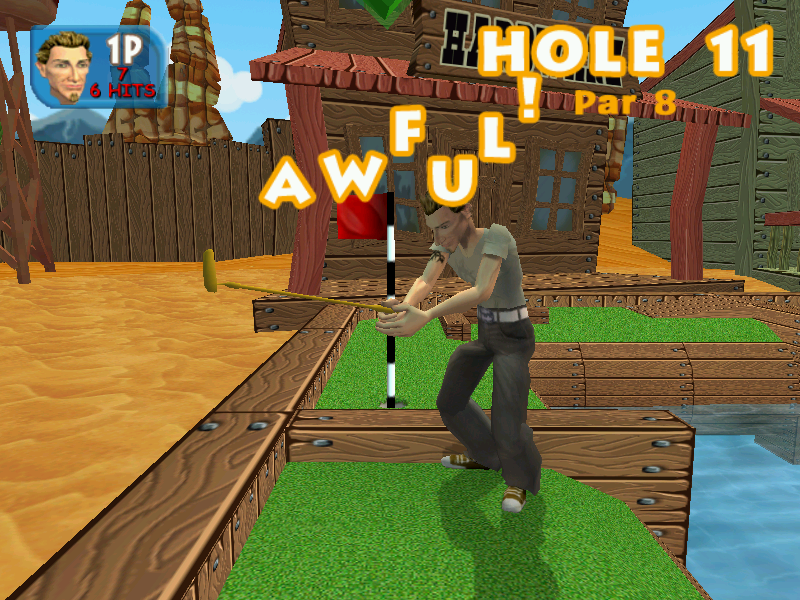 Crazy Golf: World Tour (Windows) screenshot: ... which makes the golfer this angry.